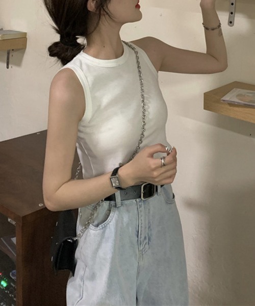 HALEY PESCA(ヘーリーペスカ)の「HALEY PESCA/ショート丈 カジュアルタンクトップ(Tシャツ/カットソー・レディース・ベージュ/ホワイト/ブラック・MEDIUM/SMALL/LARGE)」の5枚目の写真