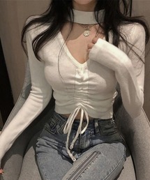 ショート ニットトップス ホルターネック