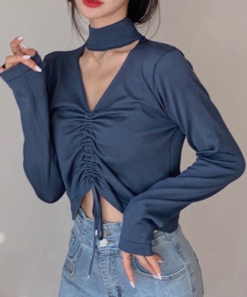Miniministore(ミニミニストア)の「ショート ニットトップス ホルターネック(ニット/セーター・レディース・オフホワイト/ダークブルー/ブラック・FREE)」の10枚目の写真