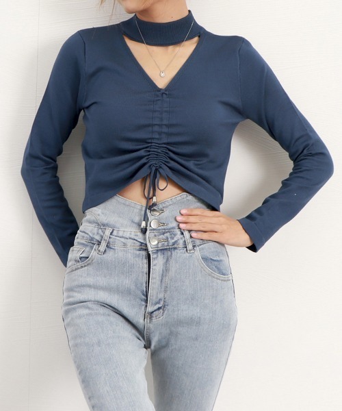 Miniministore(ミニミニストア)の「ショート ニットトップス ホルターネック(ニット/セーター・レディース・オフホワイト/ダークブルー/ブラック・FREE)」の16枚目の写真