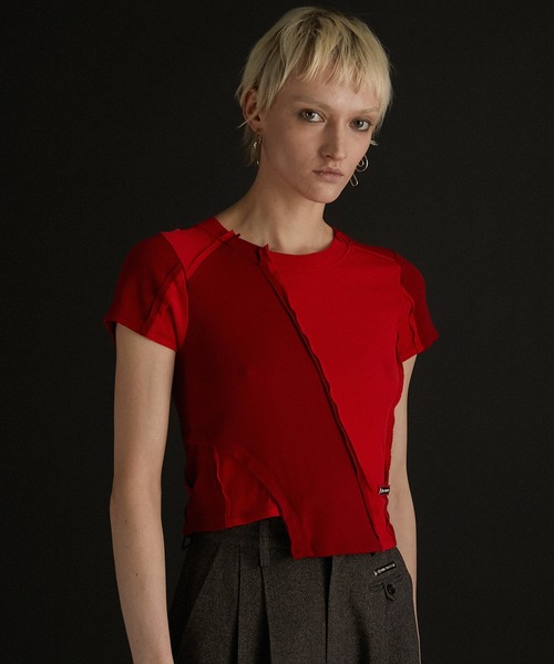 PRANK PROJECT(プランクプロジェクト)の「アウトシームテレコトリムトップ / Outseam Teleco Trim Top(Tシャツ/カットソー・レディース・ベージュ/レッド/オフホワイト/ブラック・FREE)」の4枚目の写真