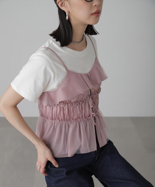 FREE'S MART（フリーズマート）の「◆フリルキャミソール（シャツ/ブラウス・レディース・ブラック/ピンク/ホワイト・FREE）」の3枚目の写真