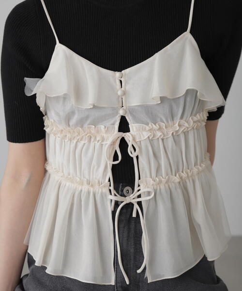 FREE'S MART（フリーズマート）の「◆フリルキャミソール（シャツ/ブラウス・レディース・ブラック/ピンク/ホワイト・FREE）」の7枚目の写真