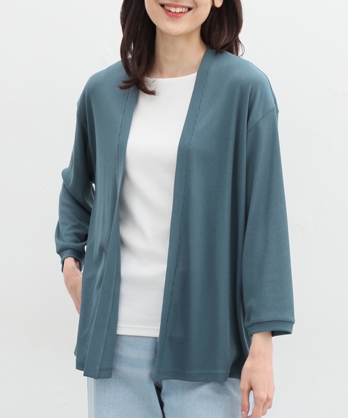 Honeys（ハニーズ）の「８分袖トッパーカーディガン（カーディガン/ボレロ・レディース・ブラック/ブルーグリーン/オレンジ/ベージュ/ライトグレー・M/L/LL）」の4枚目の写真