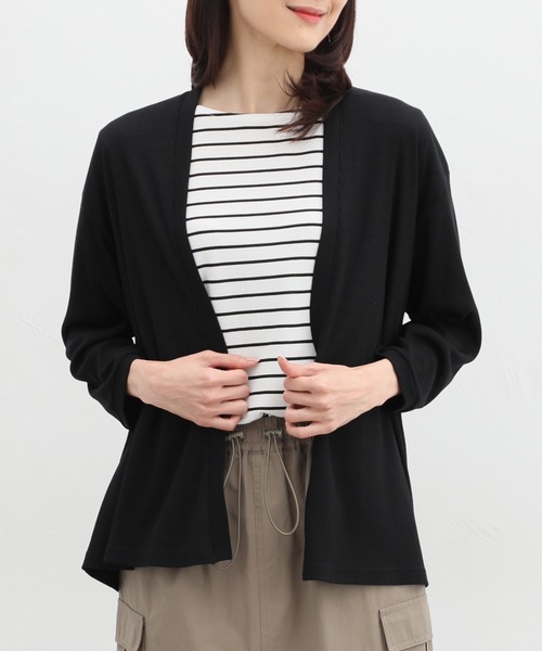 Honeys（ハニーズ）の「８分袖トッパーカーディガン（カーディガン/ボレロ・レディース・ブラック/ブルーグリーン/オレンジ/ベージュ/ライトグレー・M/L/LL）」の2枚目の写真