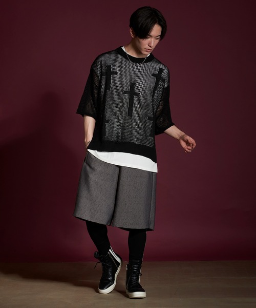 NO ID.（ノーアイディ）の「【NO ID.】Cross Motif Layered Sheer Knit Crew Neck Pullover / クロス モチーフ レイヤード シアー ニット クルーネック プルオーバー（ニット/セーター・メンズ・レッド/アイボリー/ブラック・ONE SIZE）」の10枚目の写真