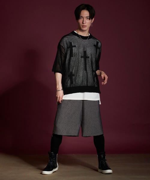 NO ID.（ノーアイディ）の「【NO ID.】Cross Motif Layered Sheer Knit Crew Neck Pullover / クロス モチーフ レイヤード シアー ニット クルーネック プルオーバー（ニット/セーター・メンズ・レッド/アイボリー/ブラック・ONE SIZE）」の12枚目の写真