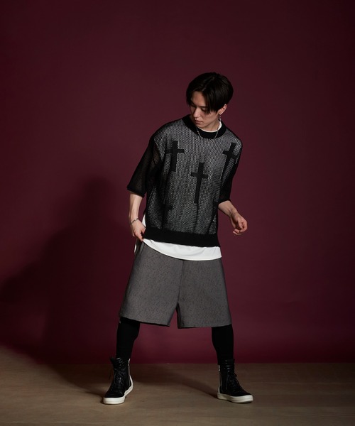 NO ID.（ノーアイディ）の「【NO ID.】Cross Motif Layered Sheer Knit Crew Neck Pullover / クロス モチーフ レイヤード シアー ニット クルーネック プルオーバー（ニット/セーター・メンズ・レッド/アイボリー/ブラック・ONE SIZE）」の13枚目の写真