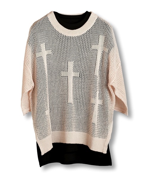 NO ID.（ノーアイディ）の「【NO ID.】Cross Motif Layered Sheer Knit Crew Neck Pullover / クロス モチーフ レイヤード シアー ニット クルーネック プルオーバー（ニット/セーター・メンズ・レッド/アイボリー/ブラック・ONE SIZE）」の14枚目の写真