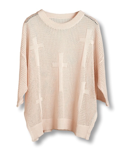 NO ID.（ノーアイディ）の「【NO ID.】Cross Motif Layered Sheer Knit Crew Neck Pullover / クロス モチーフ レイヤード シアー ニット クルーネック プルオーバー（ニット/セーター・メンズ・レッド/アイボリー/ブラック・ONE SIZE）」の17枚目の写真