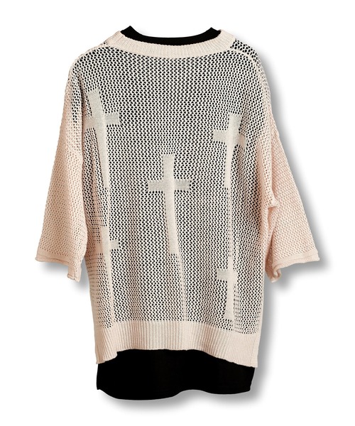 NO ID.（ノーアイディ）の「【NO ID.】Cross Motif Layered Sheer Knit Crew Neck Pullover / クロス モチーフ レイヤード シアー ニット クルーネック プルオーバー（ニット/セーター・メンズ・レッド/アイボリー/ブラック・ONE SIZE）」の20枚目の写真