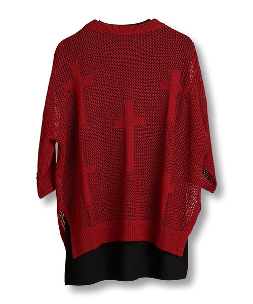 NO ID.（ノーアイディ）の「【NO ID.】Cross Motif Layered Sheer Knit Crew Neck Pullover / クロス モチーフ レイヤード シアー ニット クルーネック プルオーバー（ニット/セーター・メンズ・レッド/アイボリー/ブラック・ONE SIZE）」の21枚目の写真