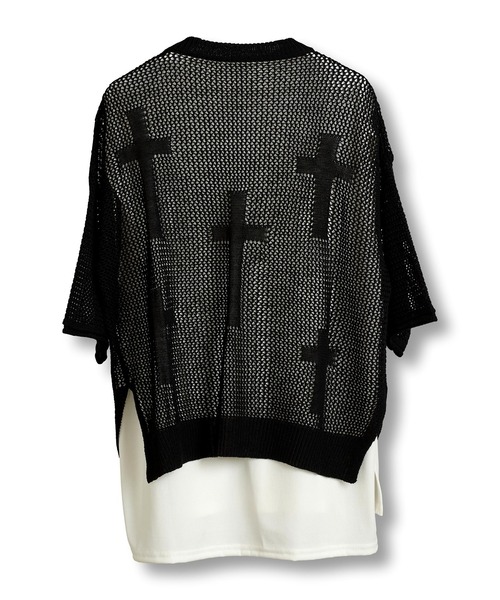 NO ID.（ノーアイディ）の「【NO ID.】Cross Motif Layered Sheer Knit Crew Neck Pullover / クロス モチーフ レイヤード シアー ニット クルーネック プルオーバー（ニット/セーター・メンズ・レッド/アイボリー/ブラック・ONE SIZE）」の22枚目の写真