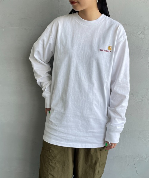 Carhartt WIP（カーハートダブリューアイピー）の「[carhartt WIP/カーハートダブリューアイピー] AMERICAN SCRIPT ワンポイント刺繍ロゴ ロングスリーブTシャツ（Tシャツ/カットソー・レディース・ブラック/ホワイト・XS/S/M/L/XL）」の14枚目の写真
