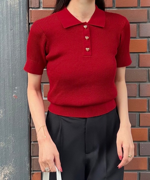 junoah(ジュノア)の「半袖ニットポロシャツ(ポロシャツ・レディース・レッド/ホワイト/ブラック/ライトベージュ/グレー/ブルー/ネイビー/オレンジ/グリーン/ピンク・MEDIUM/LARGE)」の17枚目の写真