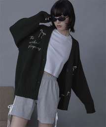 リボン刺繍Vネックカーディガン