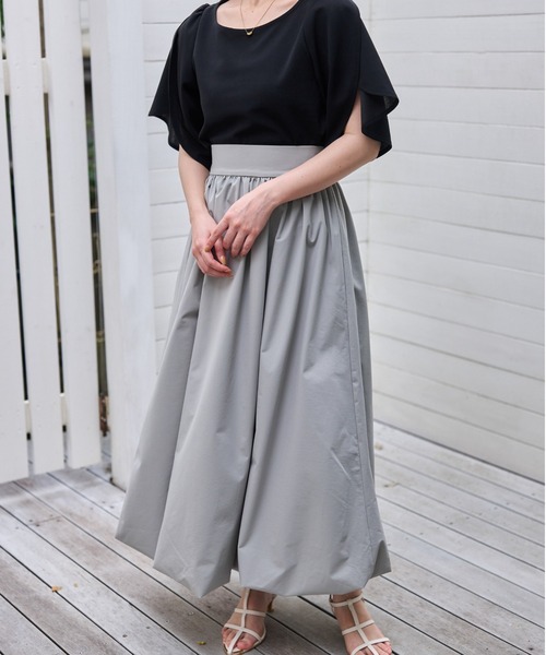 mysty woman(ミスティウーマン)の「バルーンロングスカート 128880(スカート・レディース・グリーン系その他/ブラック/オフホワイト・FREE)」の5枚目の写真