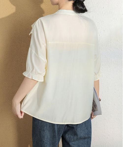 MAISON DE THERESE(メゾン ド テレーズ)の「Vネック半袖シャツ(Tシャツ/カットソー・レディース・ライトイエロー・S/M/L)」の5枚目の写真