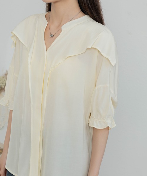 MAISON DE THERESE(メゾン ド テレーズ)の「Vネック半袖シャツ(Tシャツ/カットソー・レディース・ライトイエロー・S/M/L)」の11枚目の写真