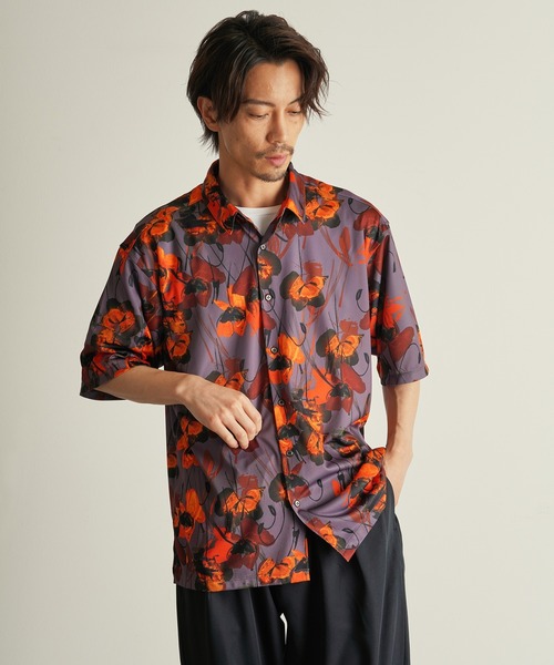 CUSTOM CULTURE（カスタムカルチャー）の「【Custom Culture】PRINTトリコット スムース ショートスリーブ シャツ（シャツ/ブラウス・メンズ・ブルー系その他/オレンジ系その他/イエロー系その他・4/2/3）」の2枚目の写真