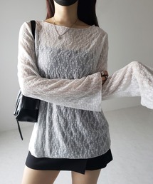 ※※【 2color 】ワイドスリーブオーバーシアーレーストップス / wide sleeve over sheer lace tops