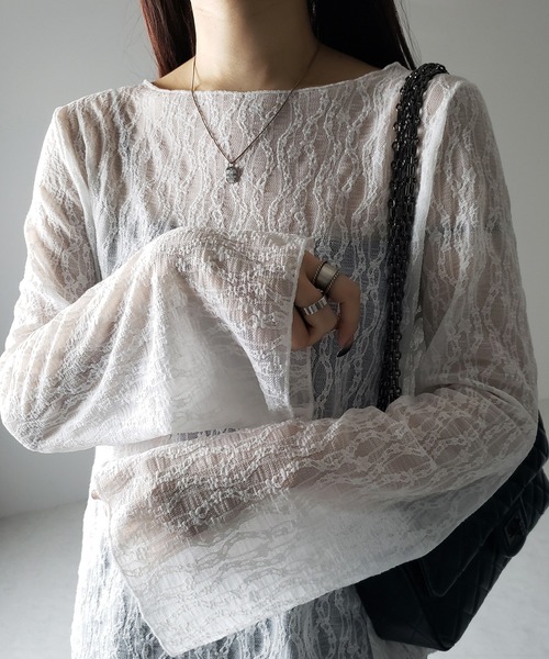 me+em select(ミームセレクト)の「※※【 2color 】ワイドスリーブオーバーシアーレーストップス / wide sleeve over sheer lace tops(Tシャツ/カットソー・レディース・ブラック/ホワイト・FREE)」の15枚目の写真