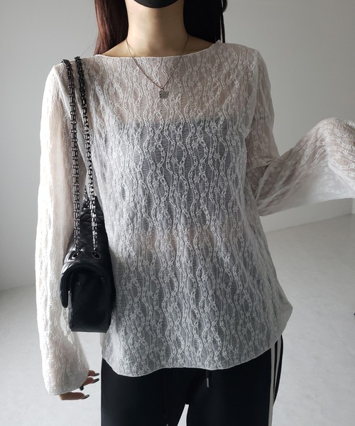 me+em select(ミームセレクト)の「※※【 2color 】ワイドスリーブオーバーシアーレーストップス / wide sleeve over sheer lace tops(Tシャツ/カットソー・レディース・ブラック/ホワイト・FREE)」の14枚目の写真