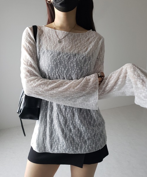 me+em select(ミームセレクト)の「※※【 2color 】ワイドスリーブオーバーシアーレーストップス / wide sleeve over sheer lace tops(Tシャツ/カットソー・レディース・ブラック/ホワイト・FREE)」の11枚目の写真