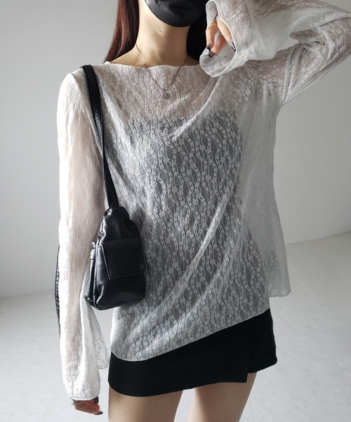 me+em select(ミームセレクト)の「※※【 2color 】ワイドスリーブオーバーシアーレーストップス / wide sleeve over sheer lace tops(Tシャツ/カットソー・レディース・ブラック/ホワイト・FREE)」の9枚目の写真
