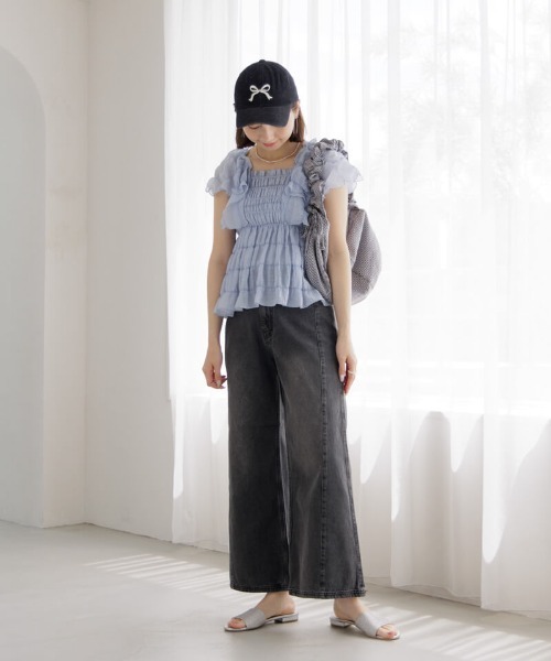 flower（フラワー）の「シアーパピヨンブラウス2（シャツ/ブラウス・レディース・ブルー/アイボリー/ブラウン/ピンク・FREE）」の5枚目の写真