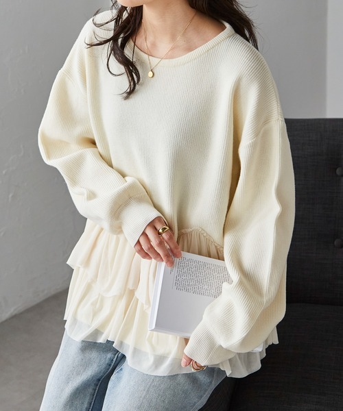 RANAN(ラナン)の「もちもち裾チュールペプラムニット(ニット/セーター・レディース・ブラック/モカ/アイボリー/グレー・LL/M/L)」の11枚目の写真