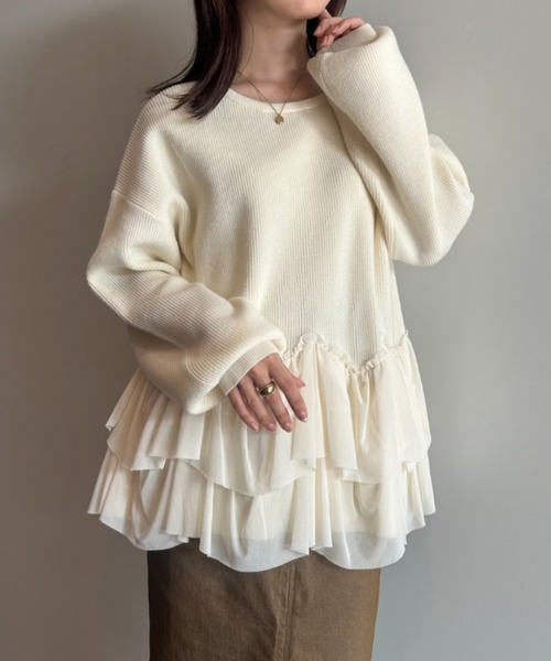 RANAN(ラナン)の「もちもち裾チュールペプラムニット(ニット/セーター・レディース・ブラック/モカ/アイボリー/グレー・LL/M/L)」の13枚目の写真