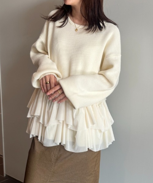 RANAN(ラナン)の「もちもち裾チュールペプラムニット(ニット/セーター・レディース・ブラック/モカ/アイボリー/グレー・LL/M/L)」の14枚目の写真