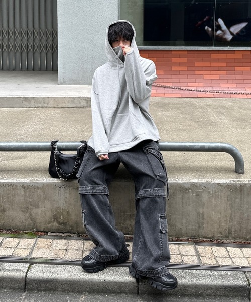 ADAMASTE（アダマスト）の「high neck zip gimmick hoodie - ハイネックジップギミックフーディー（パーカー・メンズ・ブラック/グレー・LARGE/MEDIUM）」の22枚目の写真