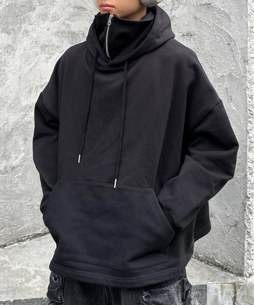 ADAMASTE（アダマスト）の「high neck zip gimmick hoodie - ハイネックジップギミックフーディー（パーカー・メンズ・ブラック/グレー・LARGE/MEDIUM）」の3枚目の写真