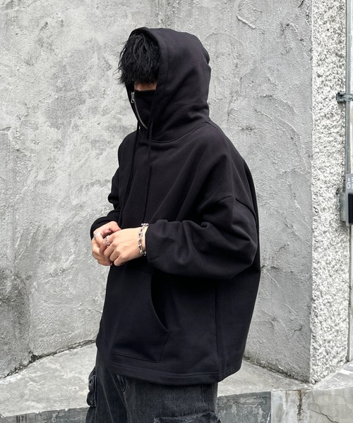 ADAMASTE（アダマスト）の「high neck zip gimmick hoodie - ハイネックジップギミックフーディー（パーカー・メンズ・ブラック/グレー・LARGE/MEDIUM）」の9枚目の写真
