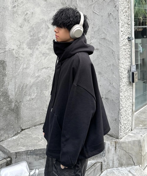 ADAMASTE（アダマスト）の「high neck zip gimmick hoodie - ハイネックジップギミックフーディー（パーカー・メンズ・ブラック/グレー・LARGE/MEDIUM）」の12枚目の写真