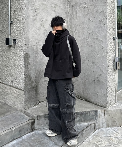 ADAMASTE（アダマスト）の「high neck zip gimmick hoodie - ハイネックジップギミックフーディー（パーカー・メンズ・ブラック/グレー・LARGE/MEDIUM）」の17枚目の写真