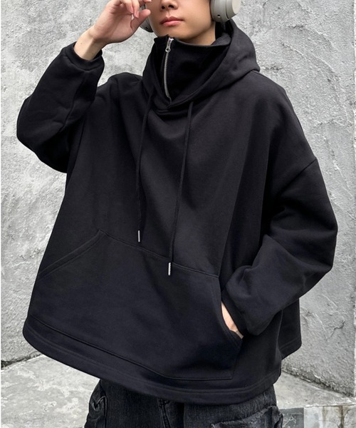 ADAMASTE（アダマスト）の「high neck zip gimmick hoodie - ハイネックジップギミックフーディー（パーカー・メンズ・ブラック/グレー・LARGE/MEDIUM）」の5枚目の写真