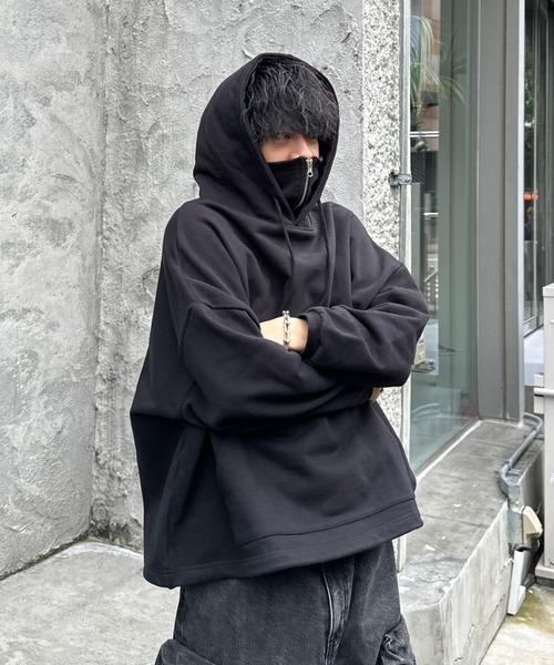ADAMASTE（アダマスト）の「high neck zip gimmick hoodie - ハイネックジップギミックフーディー（パーカー・メンズ・ブラック/グレー・LARGE/MEDIUM）」の8枚目の写真
