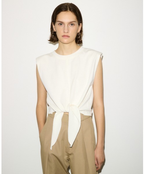 THROW by SLY(スローバイスライ)の「THROW PADDED TIE TOPS パディド タイ トップス(Tシャツ/カットソー・レディース・ブラック/ブラウン/ホワイト・FREE)」の2枚目の写真