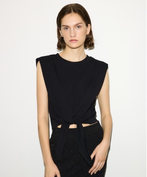 THROW by SLY(スローバイスライ)の「THROW PADDED TIE TOPS パディド タイ トップス(Tシャツ/カットソー・レディース・ブラック/ブラウン/ホワイト・FREE)」の1枚目の写真