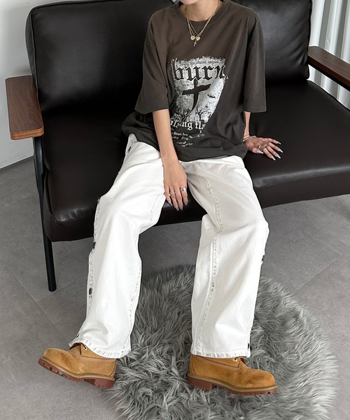 sedacle（セダクル）の「ブリーチ加工チャームT（Tシャツ/カットソー・メンズ・ブラック/グレー/ベージュ・SMALL/MEDIUM/LARGE）」の6枚目の写真