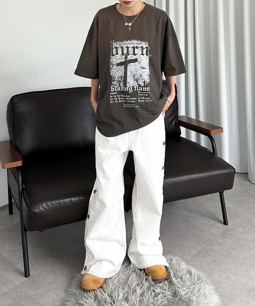 sedacle（セダクル）の「ブリーチ加工チャームT（Tシャツ/カットソー・メンズ・ブラック/グレー/ベージュ・SMALL/MEDIUM/LARGE）」の7枚目の写真