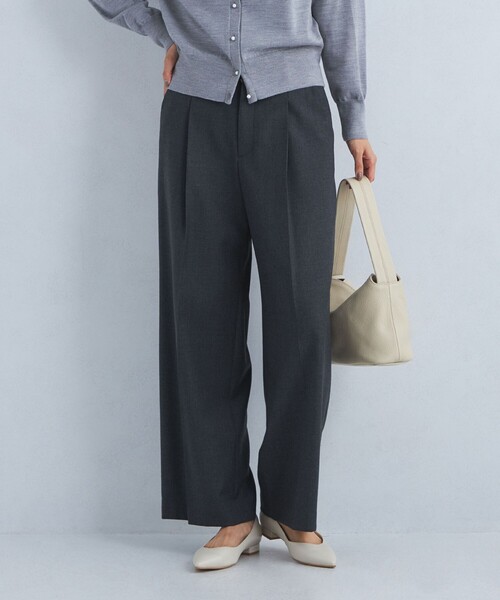 green label relaxing（グリーンレーベルリラクシング）の「［size SHORT/TALLあり］キチントボトムス サキソニー ワイド パンツ（スラックス・レディース・ネイビー/ダークグレー/オフホワイト/モカ/その他1/ブラック・TALL/40/38/SHORT/36）」の4枚目の写真
