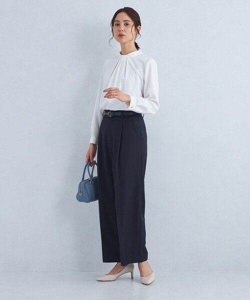 green label relaxing（グリーンレーベルリラクシング）の「［size SHORT/TALLあり］キチントボトムス サキソニー ワイド パンツ（スラックス・レディース・ネイビー/ダークグレー/オフホワイト/モカ/その他1/ブラック・TALL/40/38/SHORT/36）」の21枚目の写真