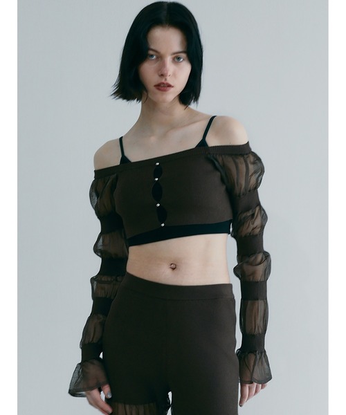 SORIN（ソリン　）の「Sheer Rib Cropped Top（ニット/セーター・レディース・ダークブラウン/ベージュ/ブラック・38）」の6枚目の写真