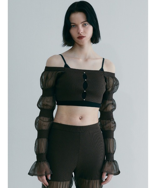 SORIN（ソリン　）の「Sheer Rib Cropped Top（ニット/セーター・レディース・ダークブラウン/ベージュ/ブラック・38）」の7枚目の写真