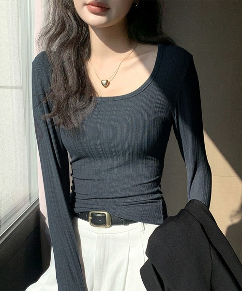 Miniministore(ミニミニストア)の「長袖Tシャツ レディース スクエアネック(Tシャツ/カットソー・レディース・グレー/ベージュ/チャコールグレー/ホワイト/グリーン/ブラック/カーキ・M/L)」の18枚目の写真