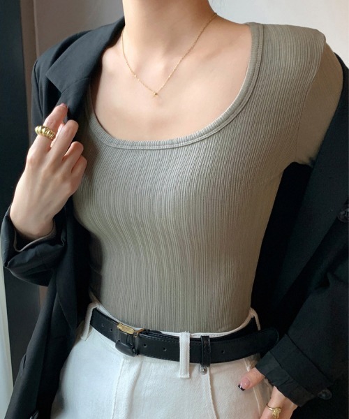Miniministore(ミニミニストア)の「長袖Tシャツ レディース スクエアネック(Tシャツ/カットソー・レディース・グレー/ベージュ/チャコールグレー/ホワイト/グリーン/ブラック/カーキ・M/L)」の20枚目の写真